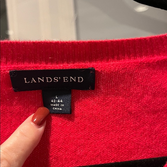 Lands' End Sweater Mens Large Red 100% Cashmere V Neck Pullover - Picture 2 of 3